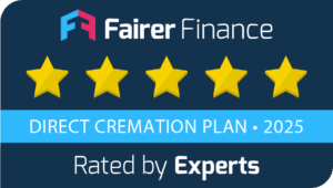 Fairer Finance 5-star rating badge for Direct Cremation Premium Plan 2025.