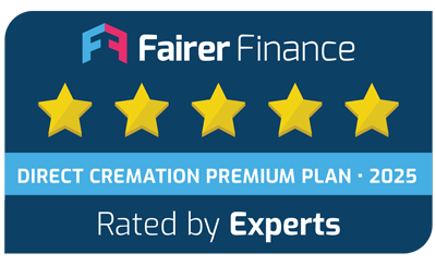 Fairer Finance 5-star rating badge for Direct Cremation Premium Plan 2025.