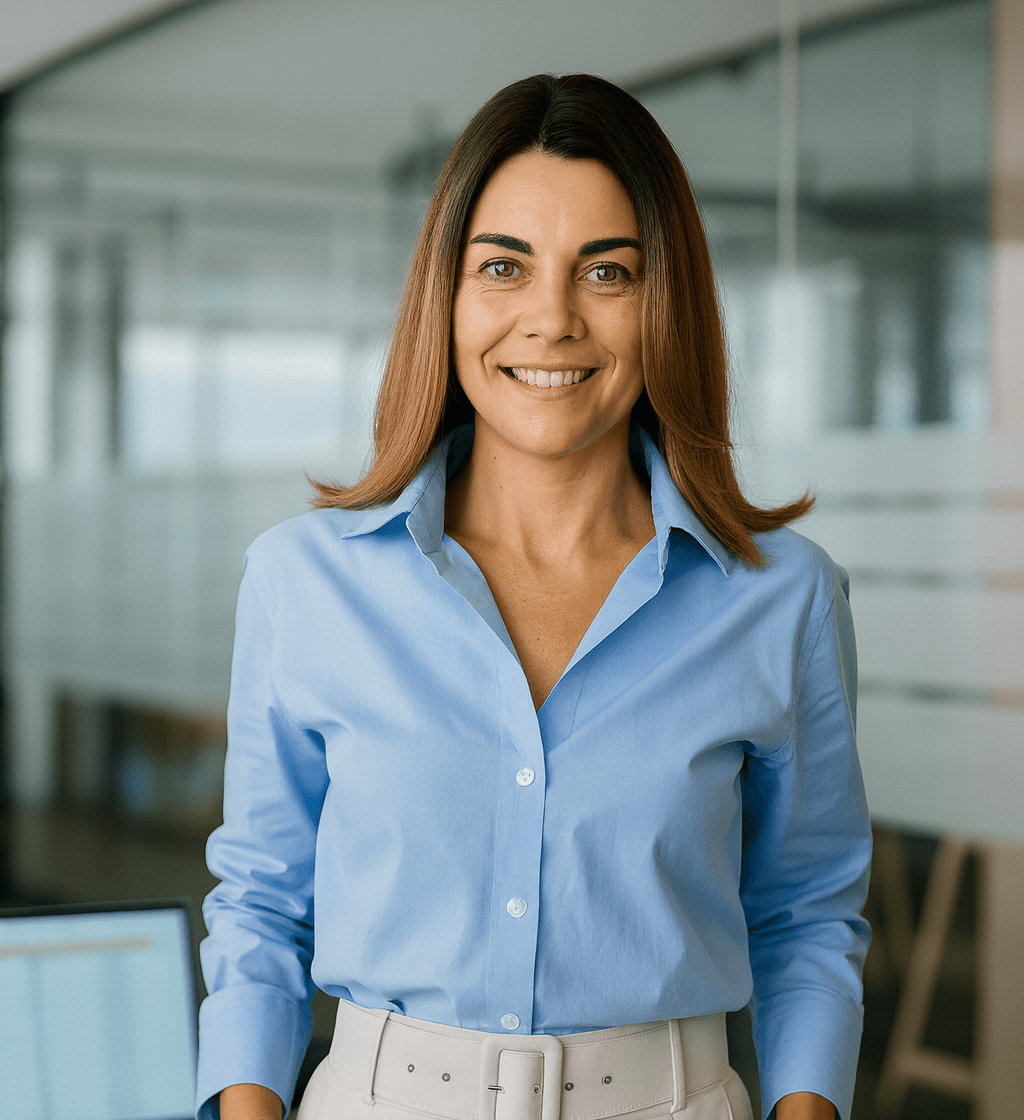 Female call handler wearing a headset while taking a call.