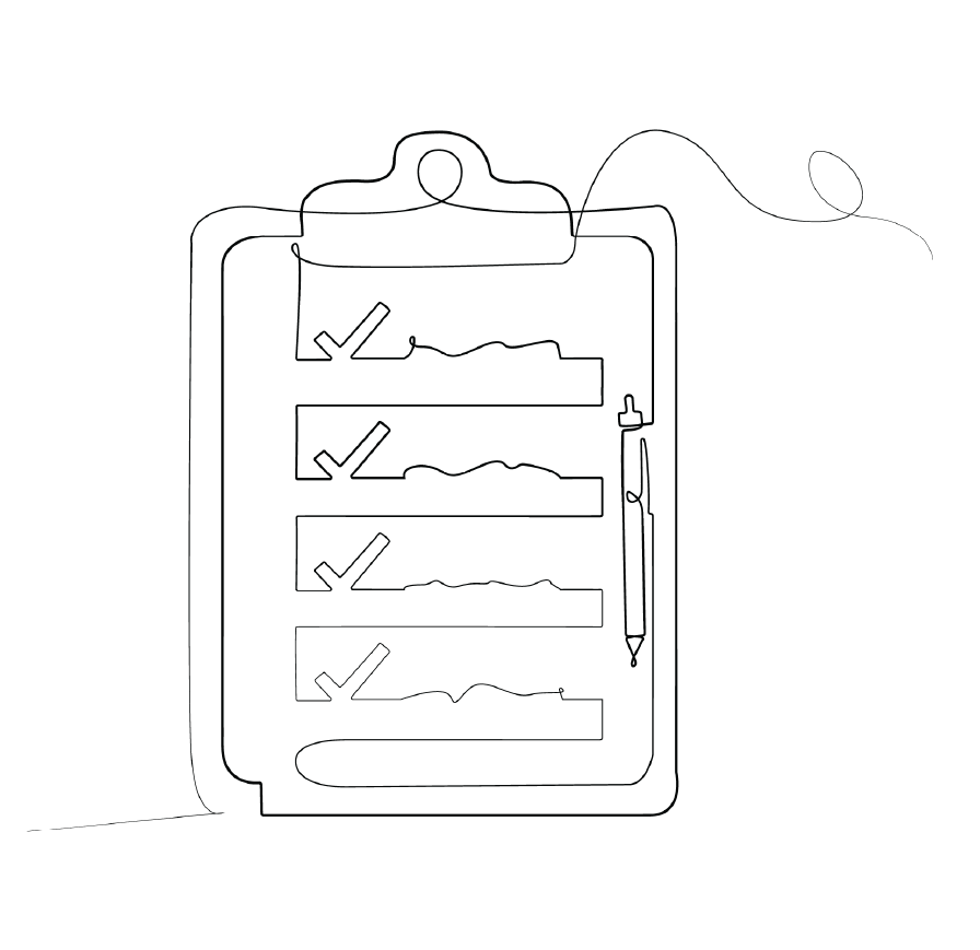 Outline of a clipboard with a sheet of paper.