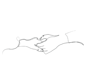 Outline of two hands holding each other.