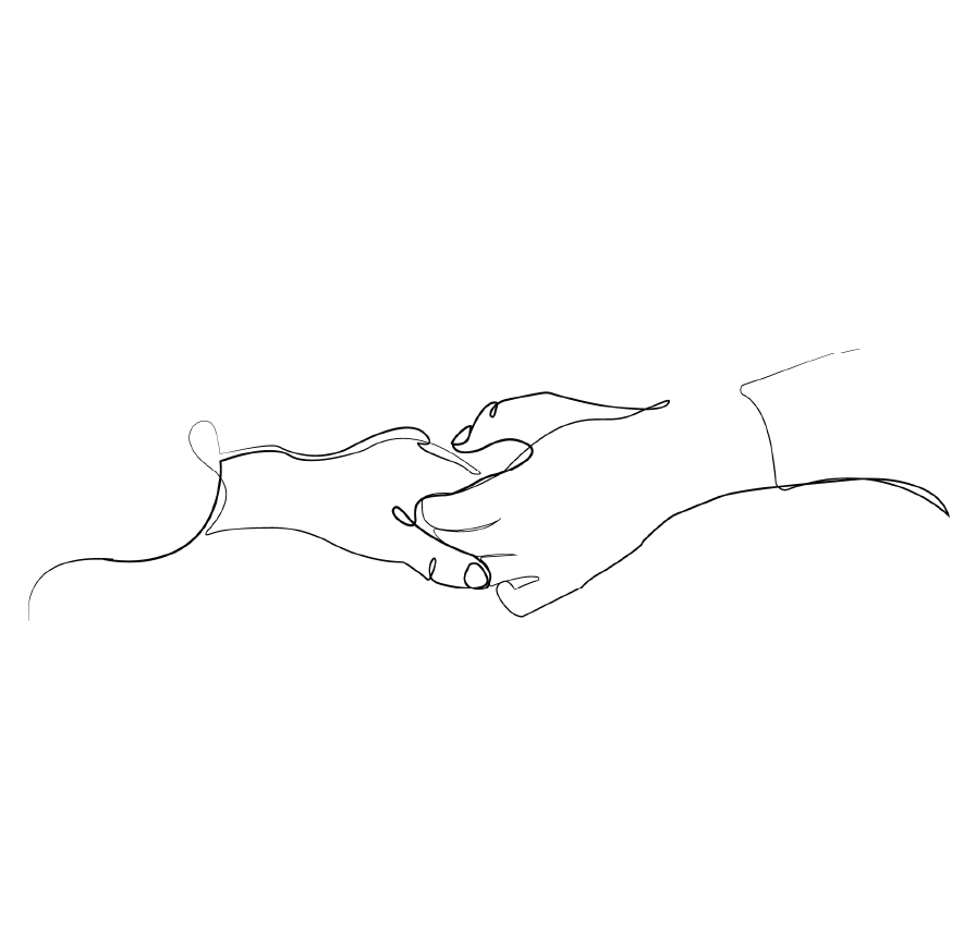 Outline of two hands holding each other.