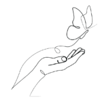 Butterfly flying away from an open hand.