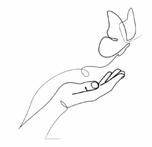 Butterfly flying away from an open hand.