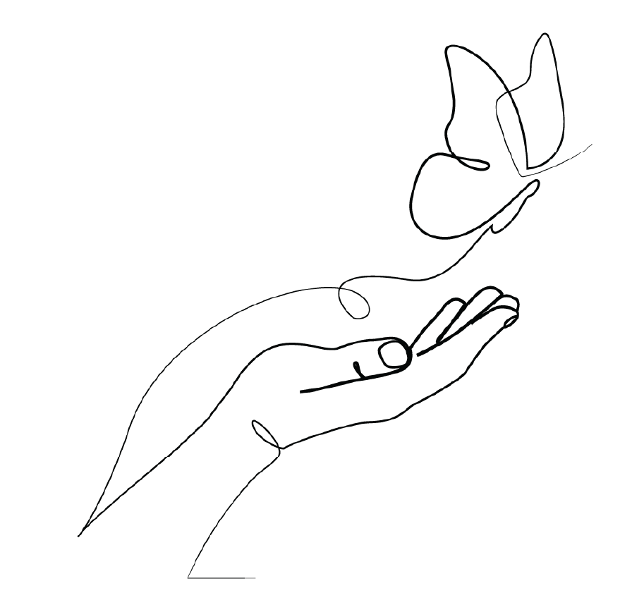 Butterfly flying away from an open hand.