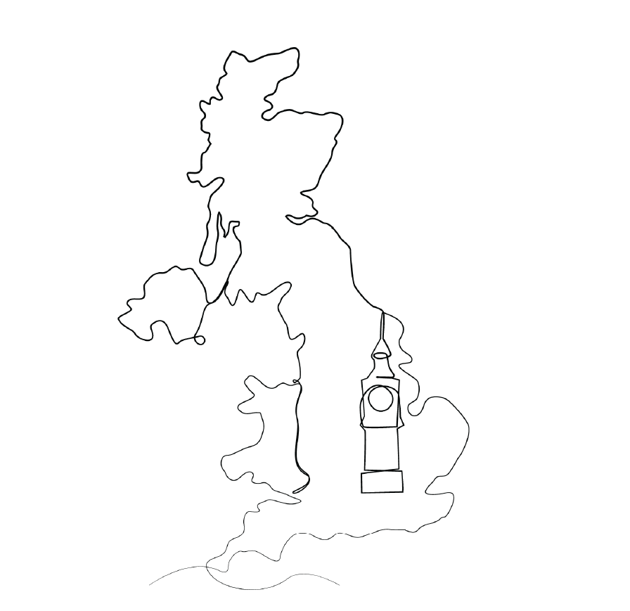 Outline map of the United Kingdom.