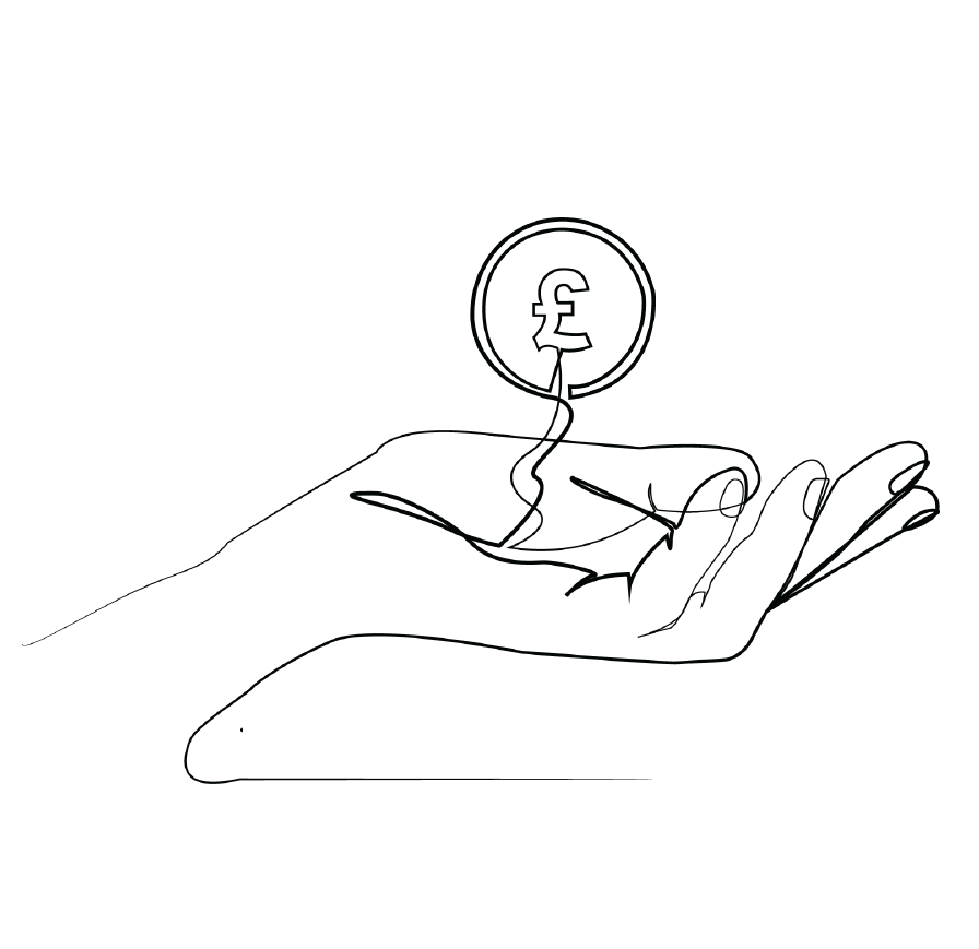 Pound coin falling from an open hand.